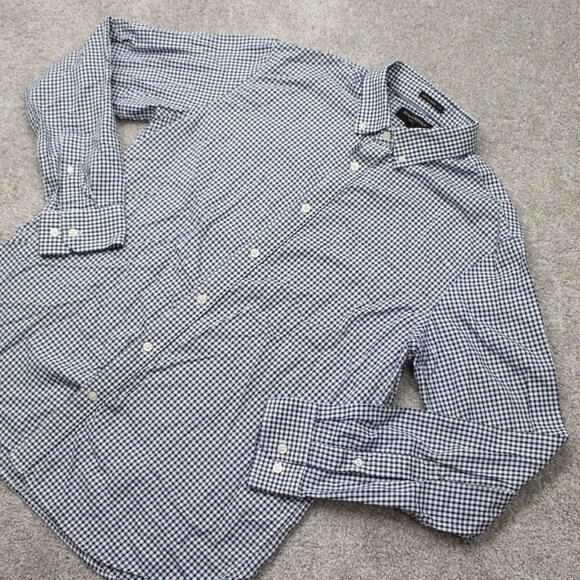 Banana Republic Oxford Shirt Mens Large Blue Untucked Fit Slim Fit Cotton L/S - Picture 4 of 14